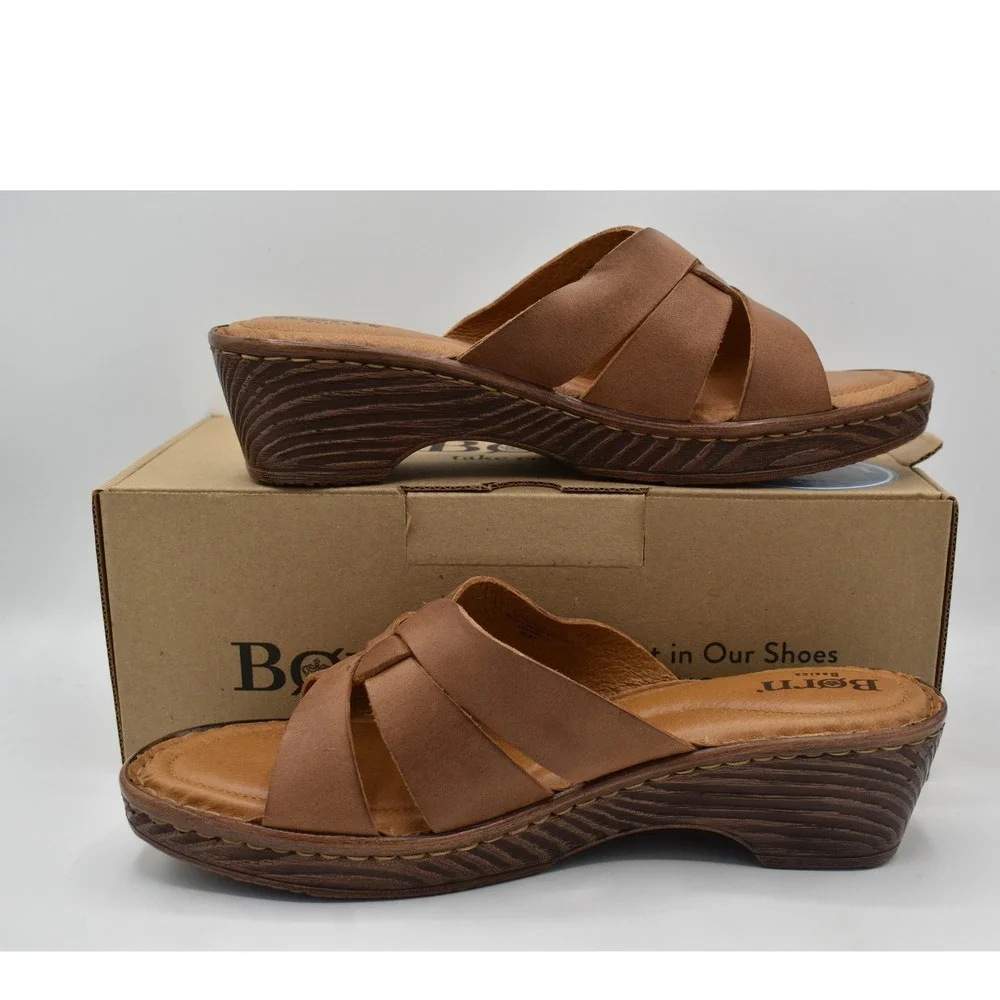 Born Women Size 11 Rosario Light Tan Full Grain Leather Slides Sandals Shoes